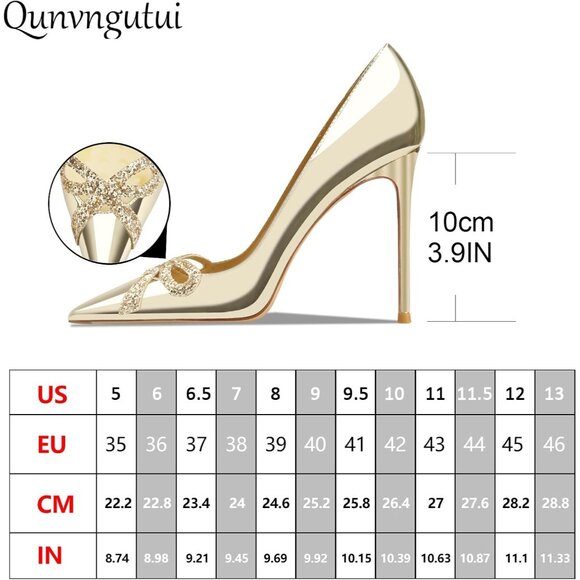 Women's Gold Pointed Butterfly Decoration Shallow 3.9in Stiletto Pumps Heels - Picture 2 of 7